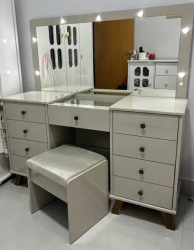 Penteadeira Luxuosa com LED + Espelho 100% MDF Grande | Seu Cantinho de Beleza