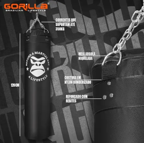 Saco De Pancada 120 cm Boxe Muay Thai Profissional Gorilla 