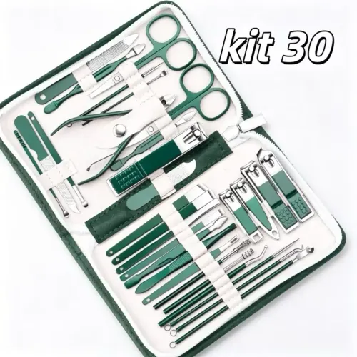 Kit Manicure Pedicure Profissional Aço Inox, Cortador Unha Tesoura Pinça Estojo Couro