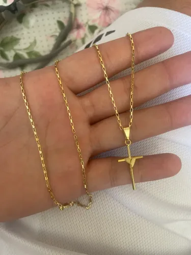 Cordão tijolinho banhado a ouro estilo romanel