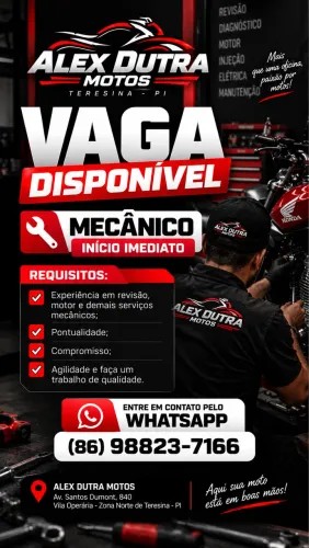 VAGA PARA MECÂNICO DE MOTOS
