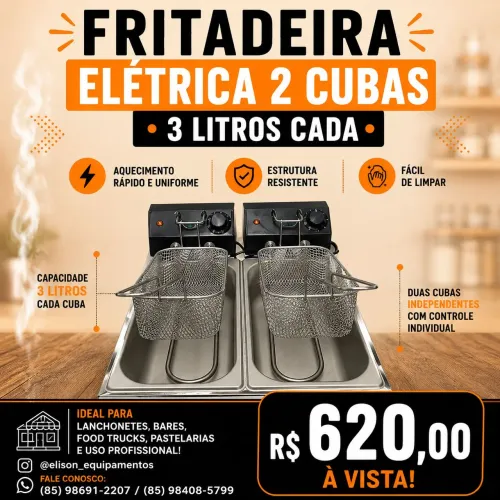 Fritadeira elétrica duas cubas 3 litros
