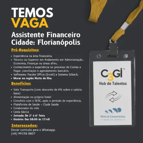 Vaga: Assistente Financeiro - Bairro: Canasvieiras