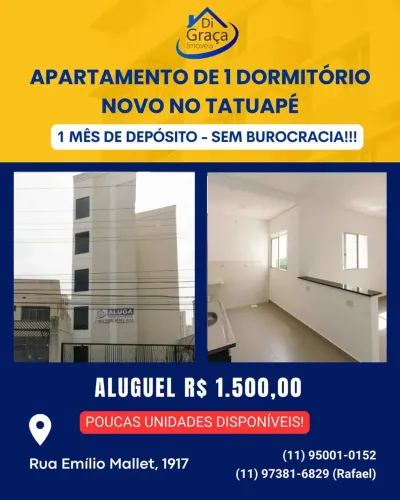 APARTAMENTOS NOVINHOS PARA LOCAÇÃO TATUAPÉ/SP !!