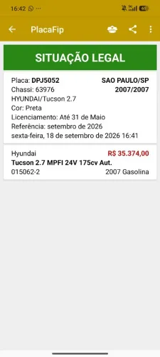 Hyundai Tucson 2.7 MPFI 24V 175cv Aut. 2007