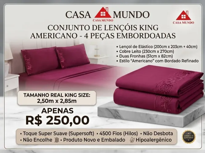 Lindo conjunto de lençol bordado 