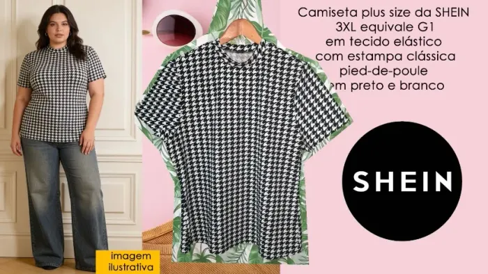 Camiseta plus size da SHEIN 3XL equivale G1 em tecido elástico com estampa clássica pied