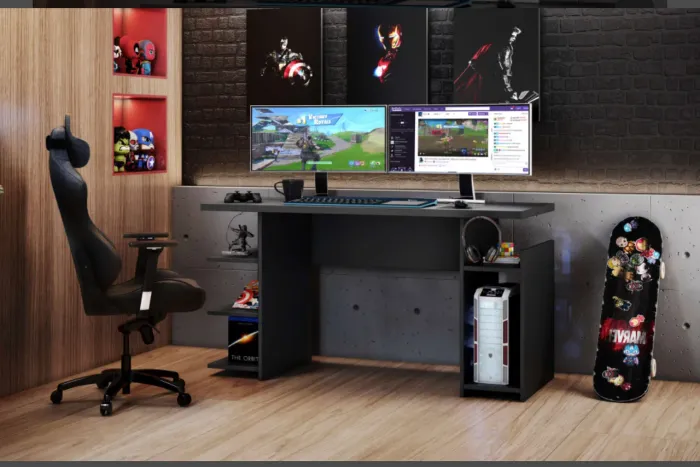Mesa com Nicho para Objetos e Espaço para CPU