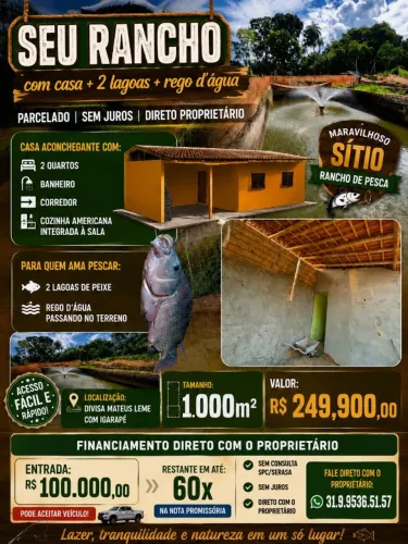 Rancho 2 lagoa + rego dgua nascente - 100 mil PIX + 60 x R$2.500,00