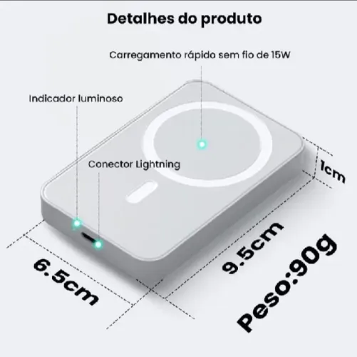 Carregador iphone portatil indção de 10,000 mil mah . Compatível com iPhone 8 X 11 12 e 13
