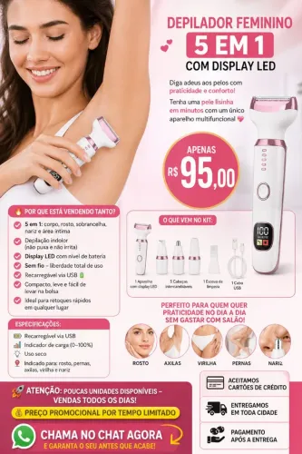 DEPILADOR FEMININO 5 EM 1 COM DISPLAY LED