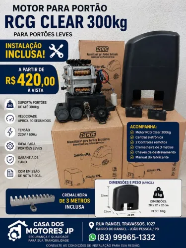 MOTOR PARA PORTÃO RCG CLEAN 300 KG COM INSTALAÇÃO INCLUSA