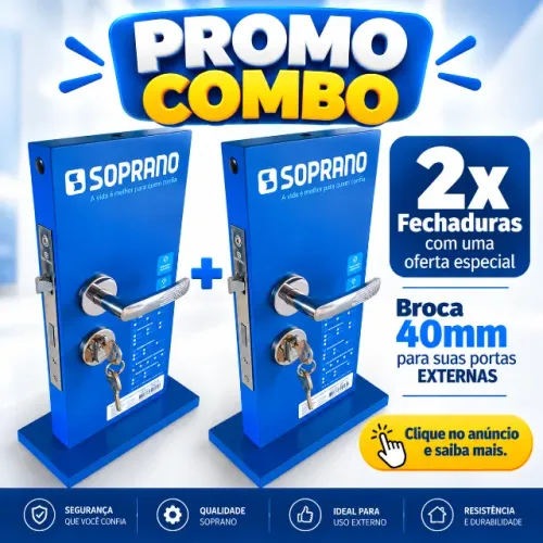 Promoção - 2x Fechaduras Externas Pali Way Soprano Cromadas Broca 40mm