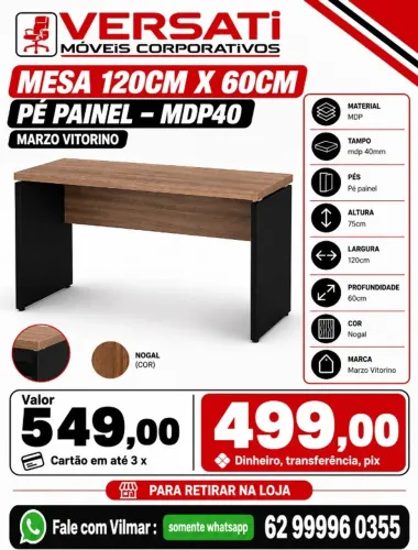 Mesa de escritorio 120 x 60 mdp pé Painel Marzo ( produto novo ) promoção