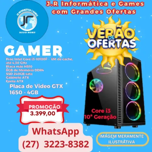 Computador Gamer- CPU 10 geração - Intel Core i3 10100F - placa de Vídeo GTX 1650 4GB