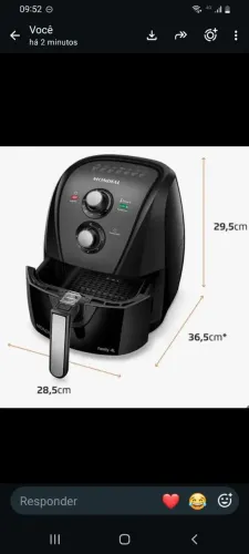 Fritadeira sem óleo air fryer 4L Mondial 1500W AFN-40-BFT