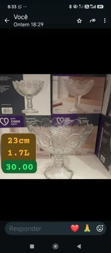 Tigela de vidro grande c pedestal 1.5 lt