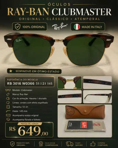 Ray-Ban Clubmaster RB3016 Original - Lentes Verdes