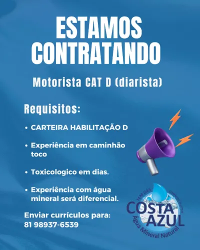 Motorista CAT D (Diarista) (Com experiência)