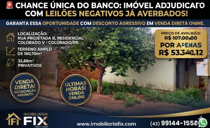 ? CHANCE ÚNICA DO BANCO: IMÓVEL ADJUDICADO COM LEILÕES NEGATIVOS JÁ AVERBADOS!