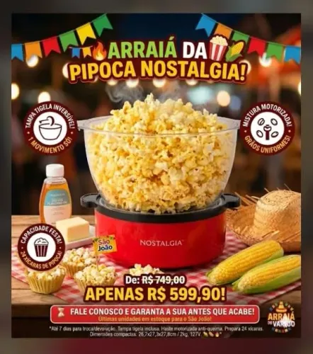 Pipoqueira retro elétrica Nostalgia Nova portátil 