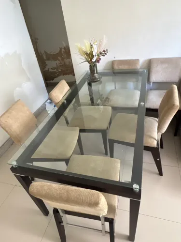 Mesa 6 cadeiras tampo de vidro 