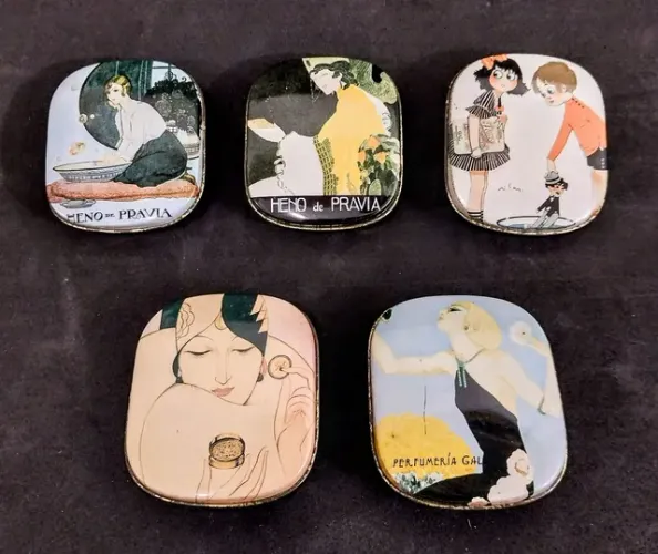 Coleção 5 Caixinhas vazias.<br> metálicas 5 X 6 cm<br>Marca sabonetes Perfumaria Gal<br>Anos 80