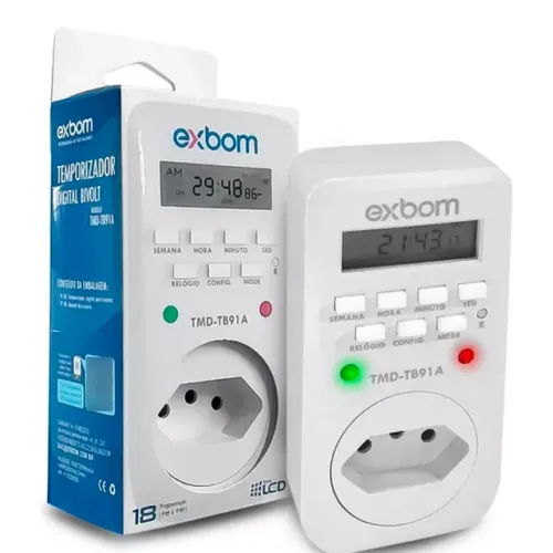 Tomada Temporizador Digital Bivolt Programavel Timer Liga Exbom