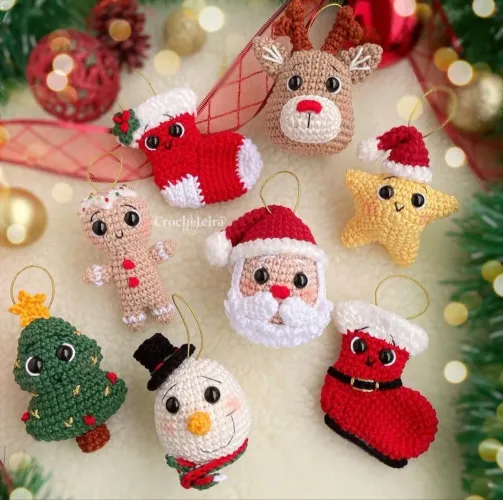 Enfeites de Natal em Crochê - 8 Peças Amigurumi 