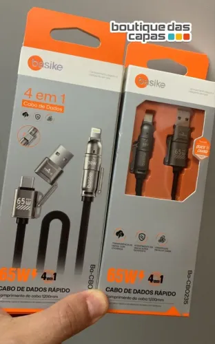 Cabo 4 em 1- USB / USB-C / Lightning iPhone / TIPO C- 65W REFORÇADO SUPER RAPIDO TURBO