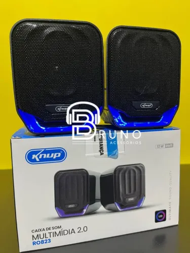 Caixa de Som Preto Led Azul PC/Notebook P2 USB 12W RMS<br>