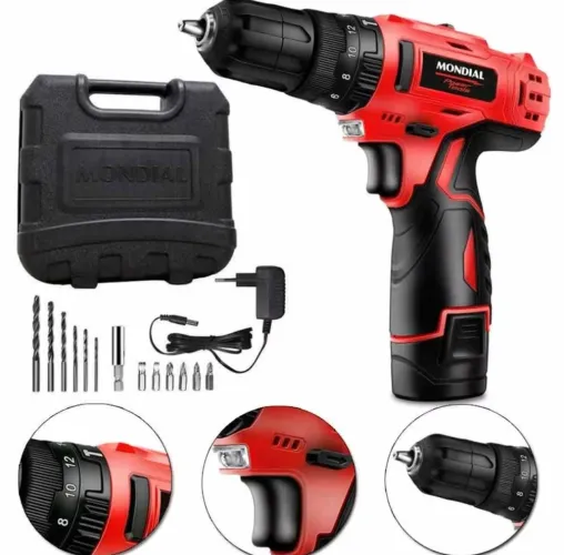 Furadeira Parafusadeira de impacto 3/8" a<br>bateria 12V com maleta e acessórios - PI-10MA