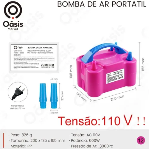 Bomba de ar portátil inflador compressor encher balões bexiga 