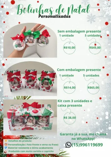 Bolinhas e enfeites de Natal Personalizados ! Presente de Natal