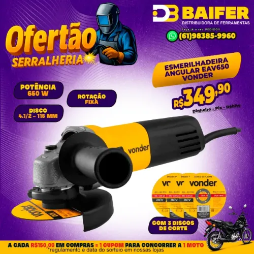Esmerilhadeira Angular 650w 4.1/2 Polegadas EAV650 Vonder