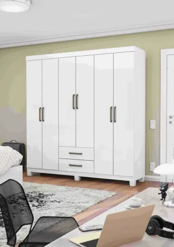 Roupeiro Aries Gold 6P2G sem Pes Branco.Branco Carioca