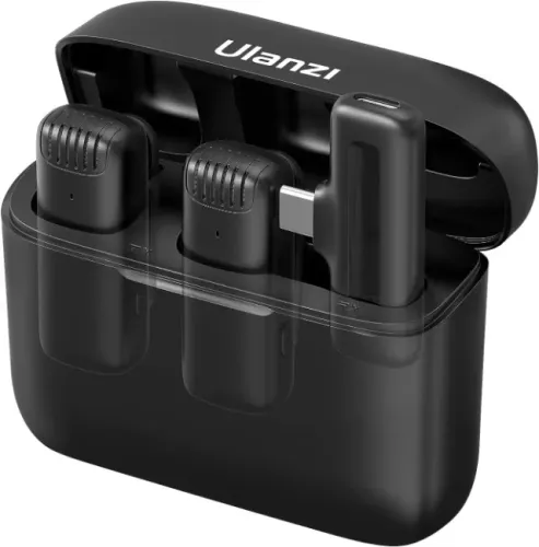 Microfone de Lapela ULANZI J12 Sem Fio (2 em 1) USB-C , Alcance 20m e Estojo Carregador Po