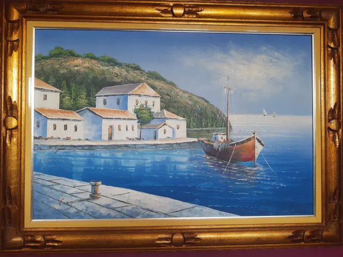 Tela Lago de Como na Itália Pintura a Óleo Assinado por Viuj (0,87x1,12)