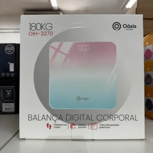 Balança de vidro 180kg com visor digital e sensor de temperatura
