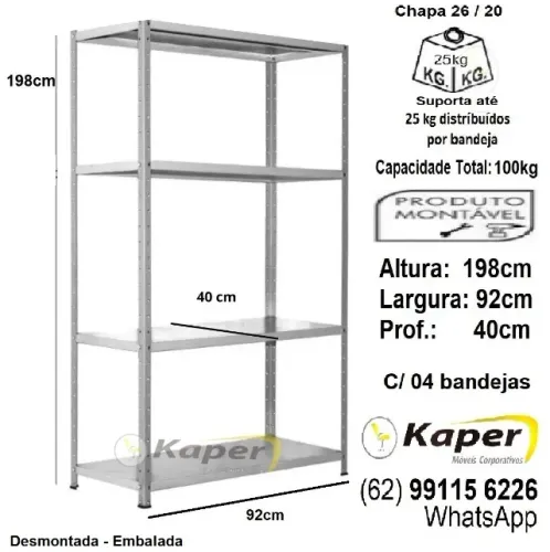 Estante de aço / prateleira de Aço profundidade 40cm 4B cinza( nova ) Promoção