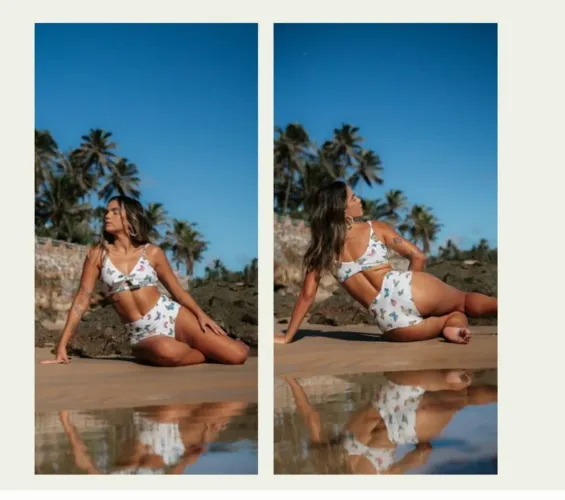 Biquíni hotpant branco com estampa de borboleta