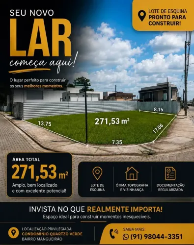 Quartzo condomínio, lote de 271m², ótima localização