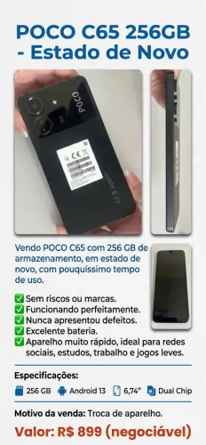 Vendo POCO C65 com 256 GB 