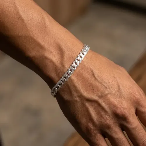 Pulseira Unissex Grumet Trabalhada (Lacraia) Banhada a Prata 925 - Elegância Brilho e Sof