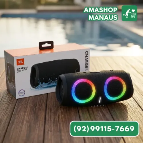 Caixa de Som Portátil Charge 5 Bluetooth com Iluminação LED RGB