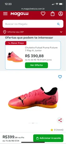 Chuteira Futsal Puma Future Play Junior ORIGINAL 