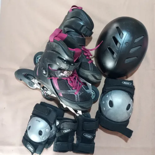 Kit Patins feminino oxelo active fit 3 + kit proteção + bolsa de transporte