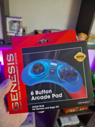Controle joystick mega drive Gênesis 6 botões clear blue nunca usado