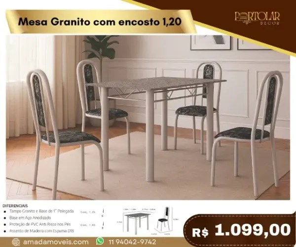 Mesa granito com encosto 1, 20 a pronta entrega