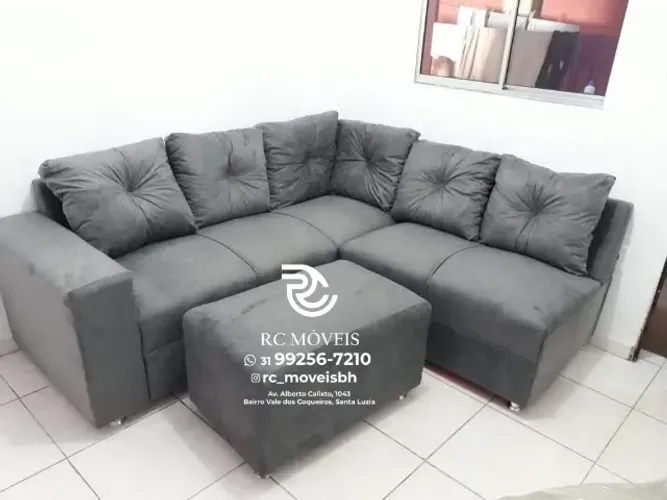 Sofá de Canto com Puff Suede macio D33 Confortável Direto da Fábrica